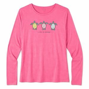 Life is Good Women's Long Sleeve Sun Crusher Turtles Pink Design NWT Size Large